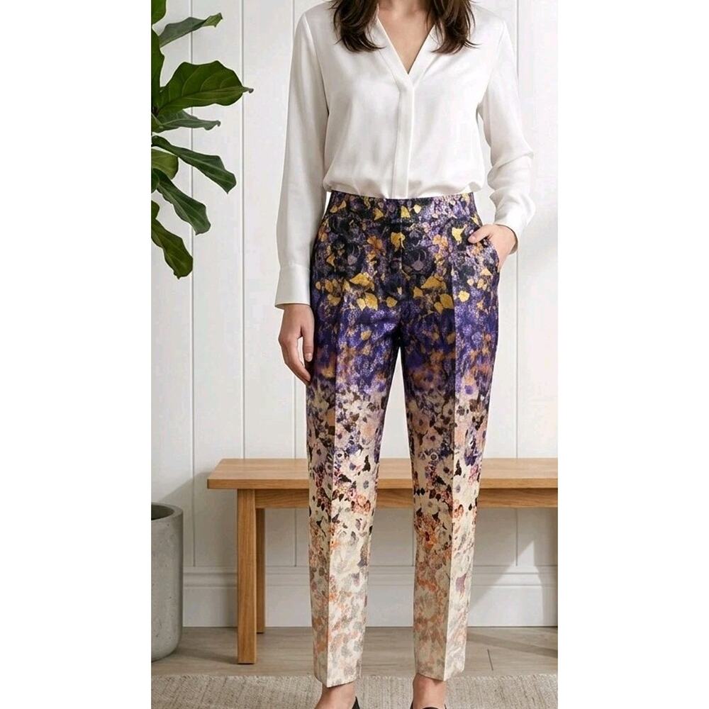 Leifsdottir Anthropologie Abstract Multicolor Floral Ankle Pants Shimmery Sz 12